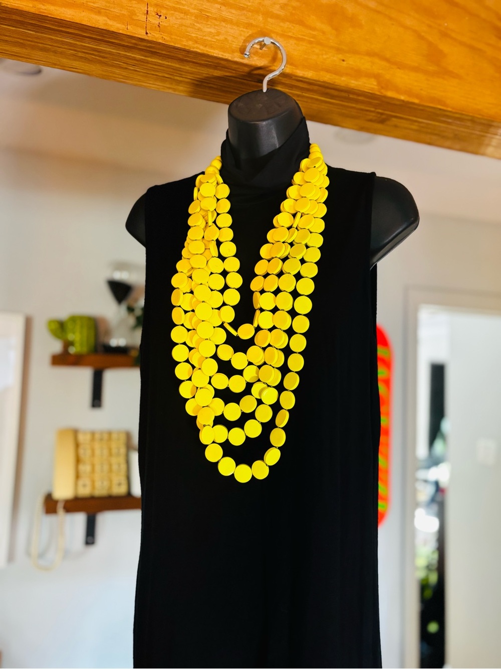 Vibrant Yellow Multi-Strand Wooden Statement Necklace